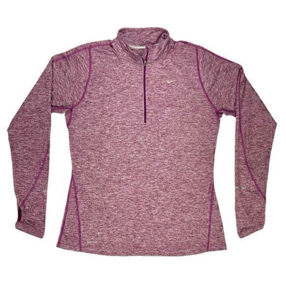 Nike Dri-Fit Track Jacket Womens L Burgundy Quarter Zip Athletic Running Pull On - Picture 1 of 16